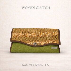Dori’s Woven Straw Green Foldover Clutch Boho Coastal Bag